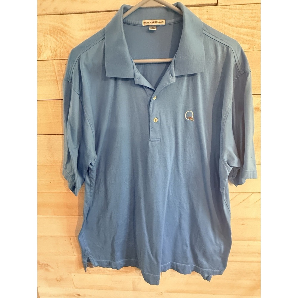 Peter Millar Short Sleeve  Polo Shirt Quail Hollow Club Size XL Blue Fast Ship